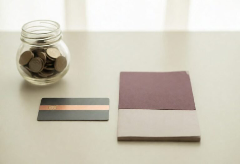Credit card next to a savings book and a jar of coins, comparing APR and APY